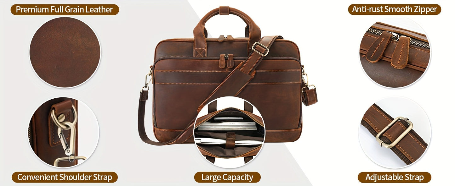 Leather Briefcase For Men, Business Travel Laptop Messenger Bags
