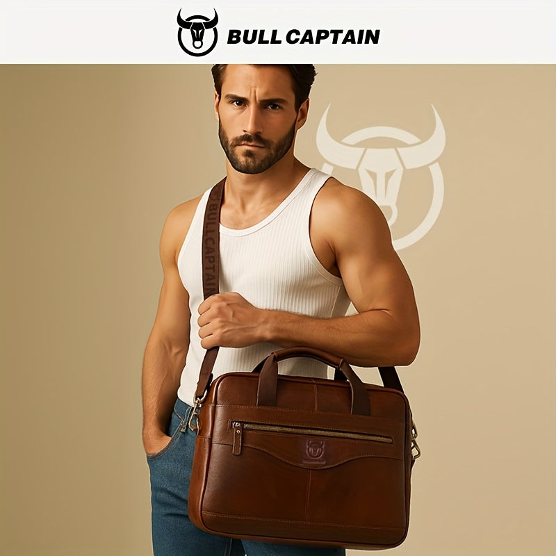 Men's Leather Multi-functional Briefcase Laptop Crossbody Bag, Men's Professional Business Bags For Work