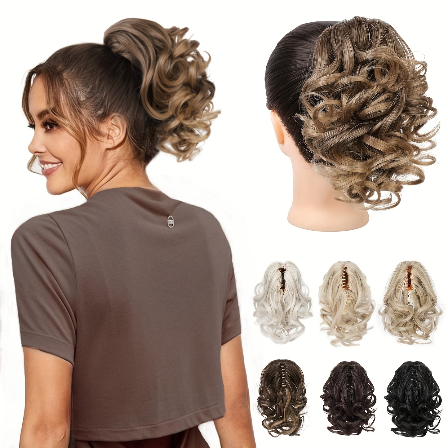 8 Inch Wavy Clip-In Ponytail | Jumbo Claw Clip Synthetic Hair Extensions for Women