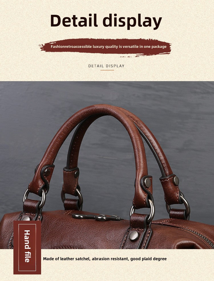 Women's Genuine Leather Satchel Business Handbag - Light Brown Geometric Retro Totem Design, Large Capacity Convertible Shoulder/Handbag with Adjustable Strap