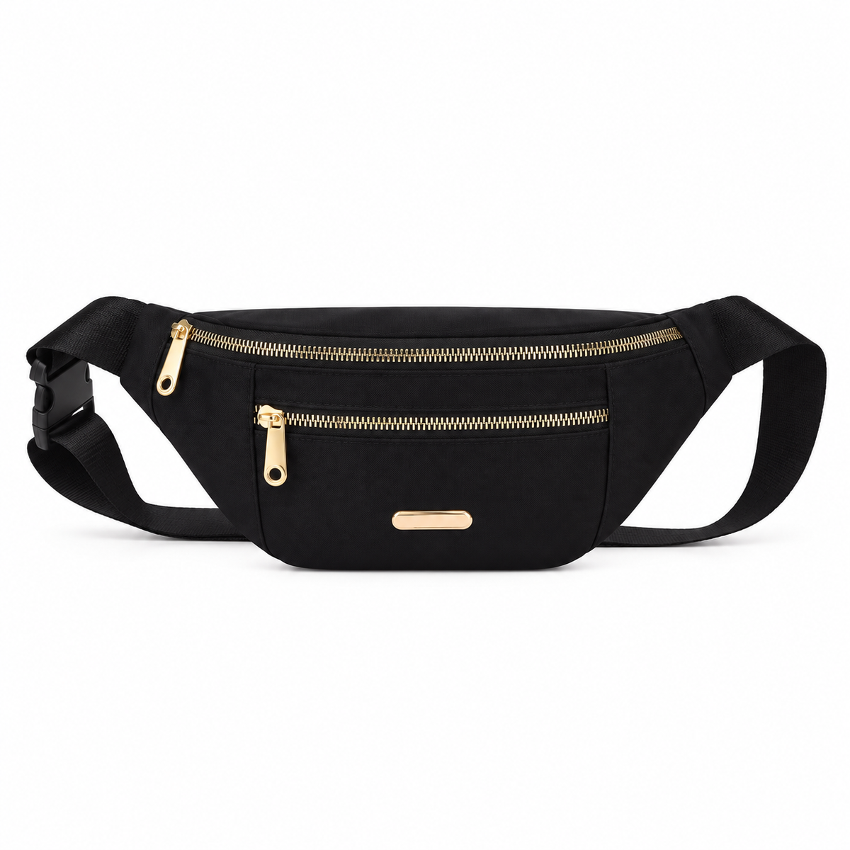 Black Waist Bag With Gold Zippers