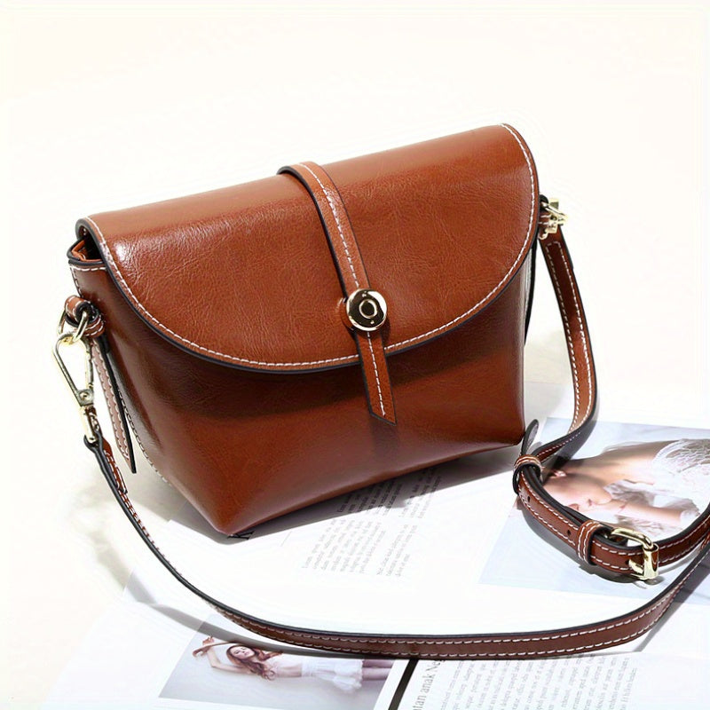 New Solid Color Leather Women's Saddle Bag, Simple And High-End Versatile Crossbody Bag, Leather Bag, Shoulder Bag for Women