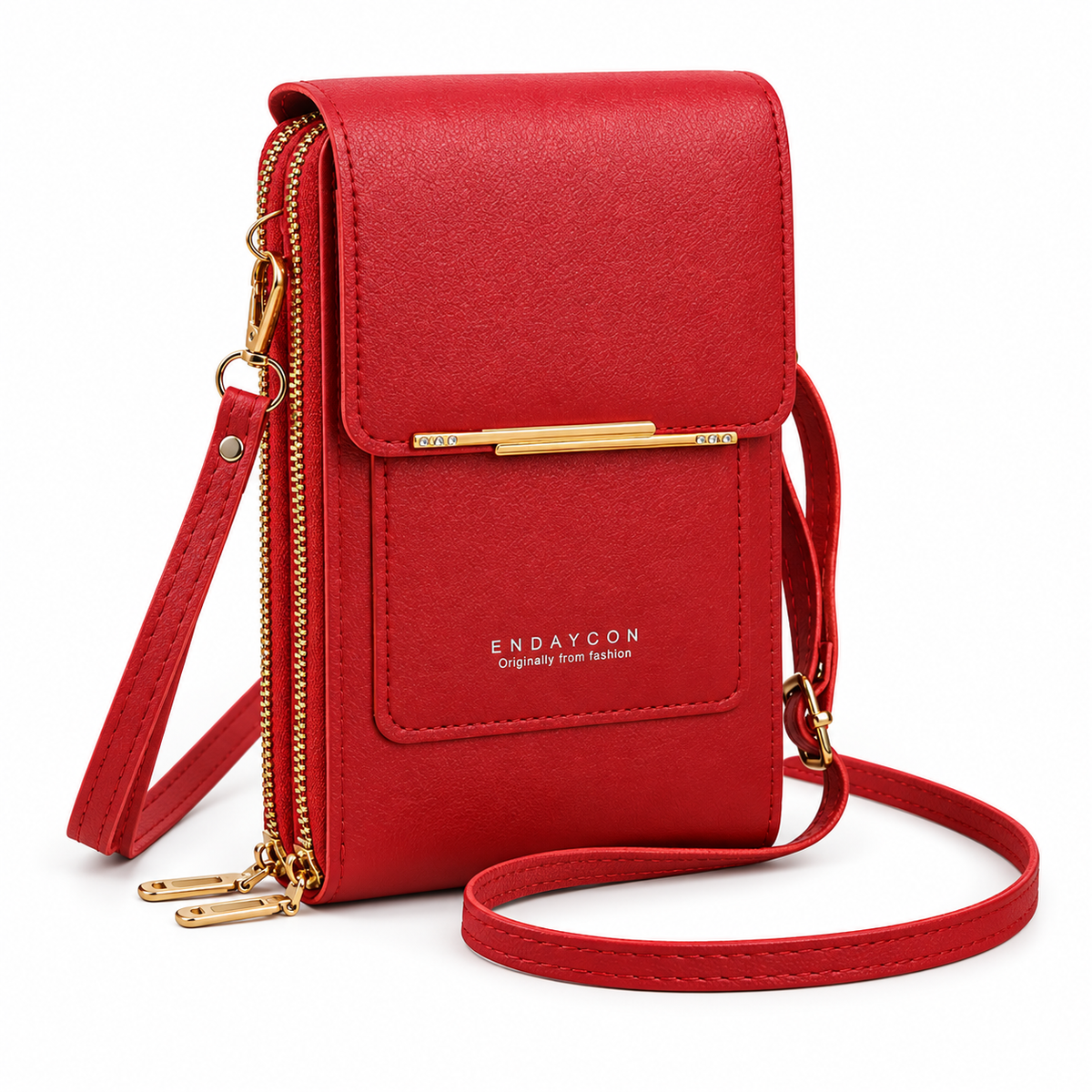 Red Textured Crossbody Phone Wallet Bag
