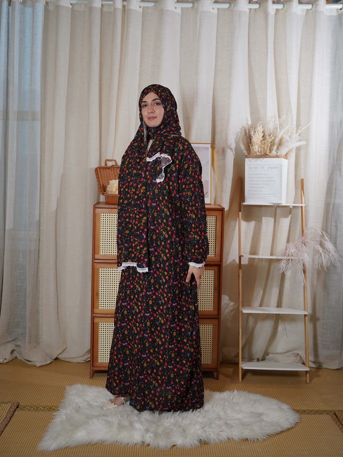 Prayer Robe and Scarf Set for Muslim Women in the Middle East | Traditional Fashion Print Jibab Abaya