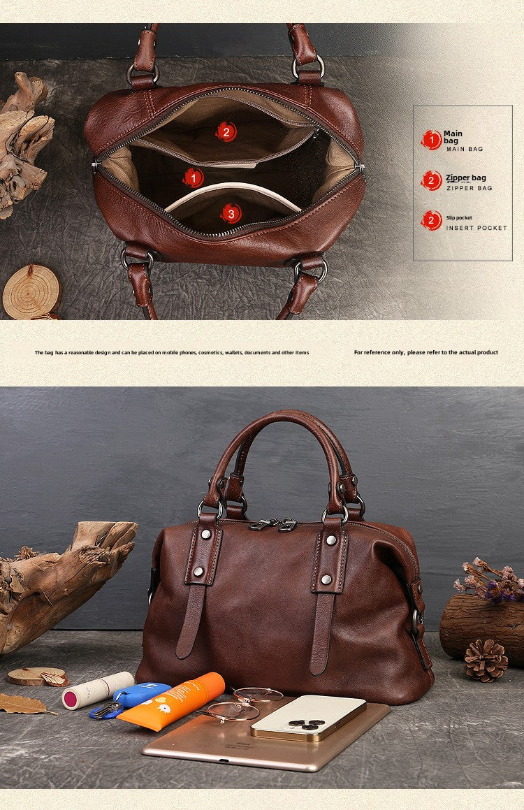 Women's Genuine Leather Crossbody Bag - Adjustable Wide Strap, Large Capacity Vintage Tote & Shoulder Bag
