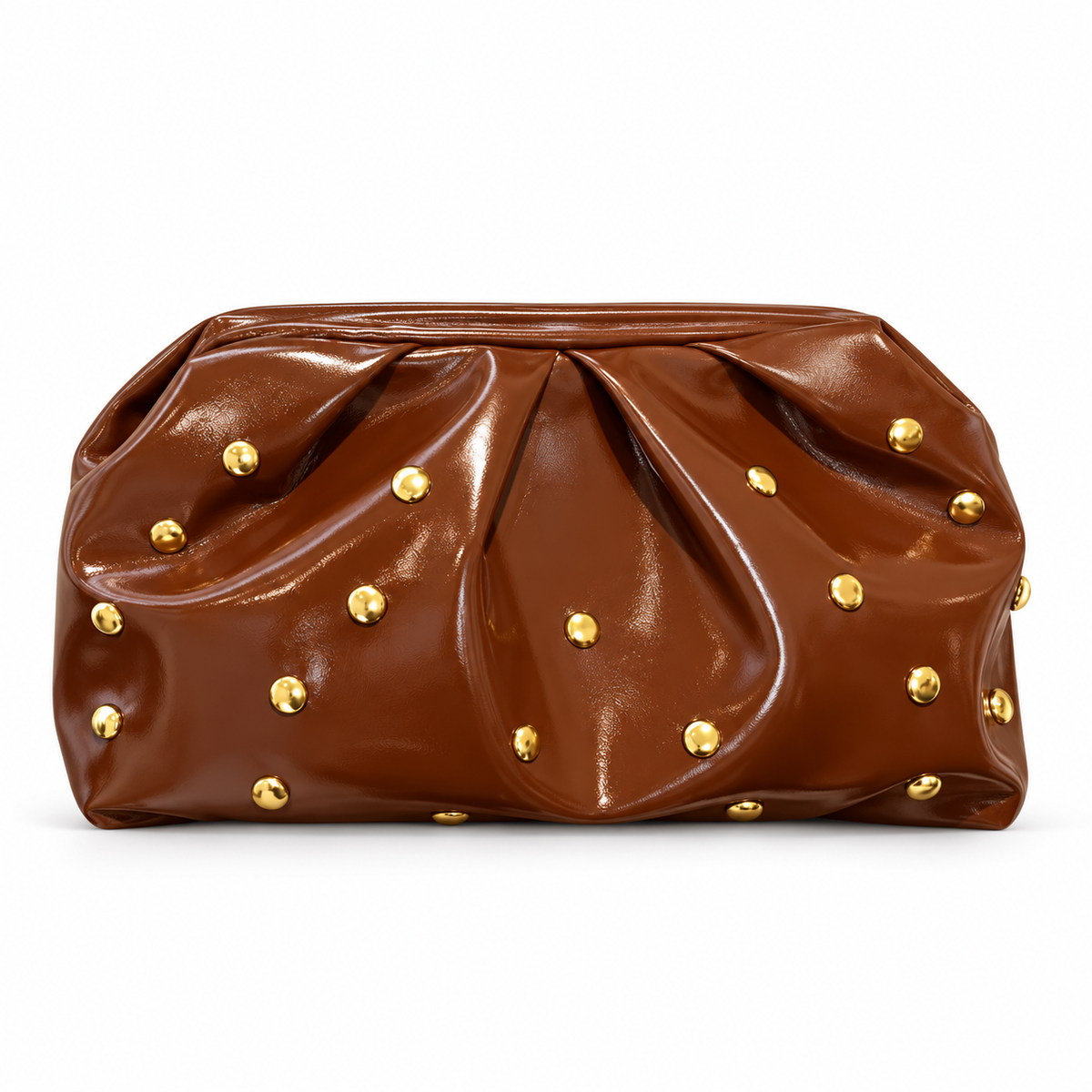 Brown Studded Leather Evening Clutch Bag