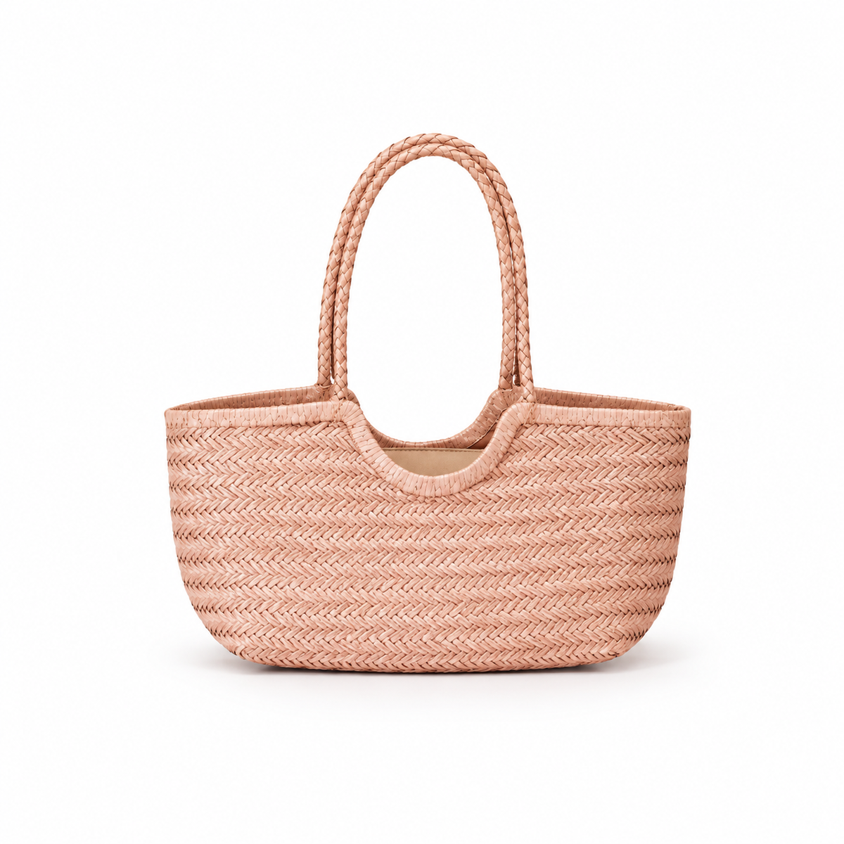 Blush Woven Braided Handle Summer Tote