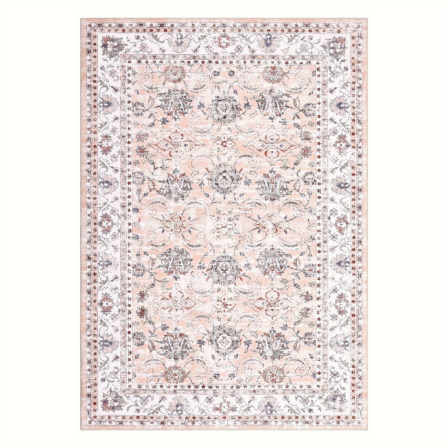 Vintage Floral Rug Washable Area Rug Distressed Entryway Rug Doormat Foldable Indoor Rug Doormat Non-Slip Rug Home Decor Rug For Living Room Bedroom Kitchen Laundry Room Entryway