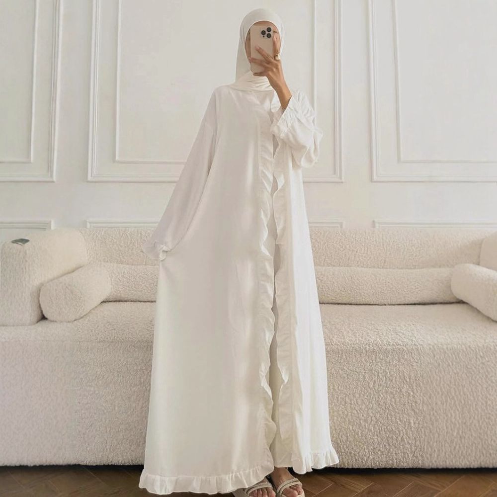 Women's Elegant Arabic Abaya Robe - Lightweight Breathable Loose Fit Long Sleeve Arabic Dress with Belt, Solid Color Machine Washable All-Season Casual & Formal Wear