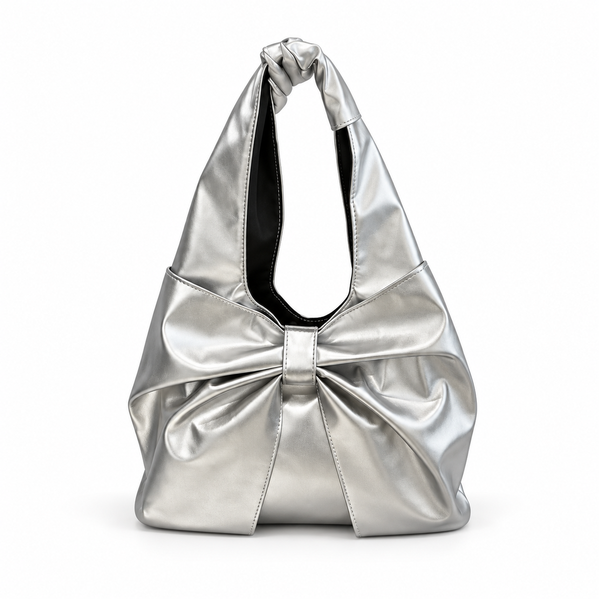Metallic Bow Knot Silver Shoulder Bag