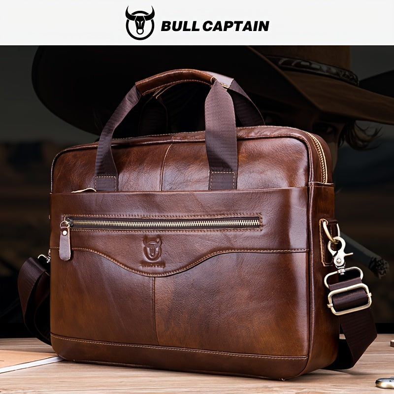 Men's Leather Multi-functional Briefcase Laptop Crossbody Bag, Men's Professional Business Bags For Work