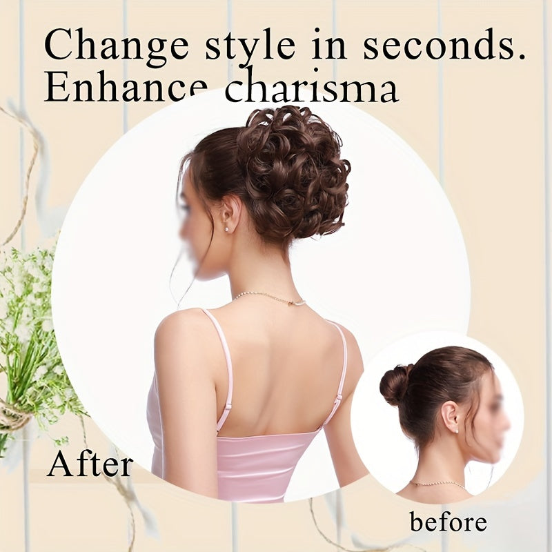 A Messy Short Lady's Hairstyle With A Clip-on Curly Hair Bun