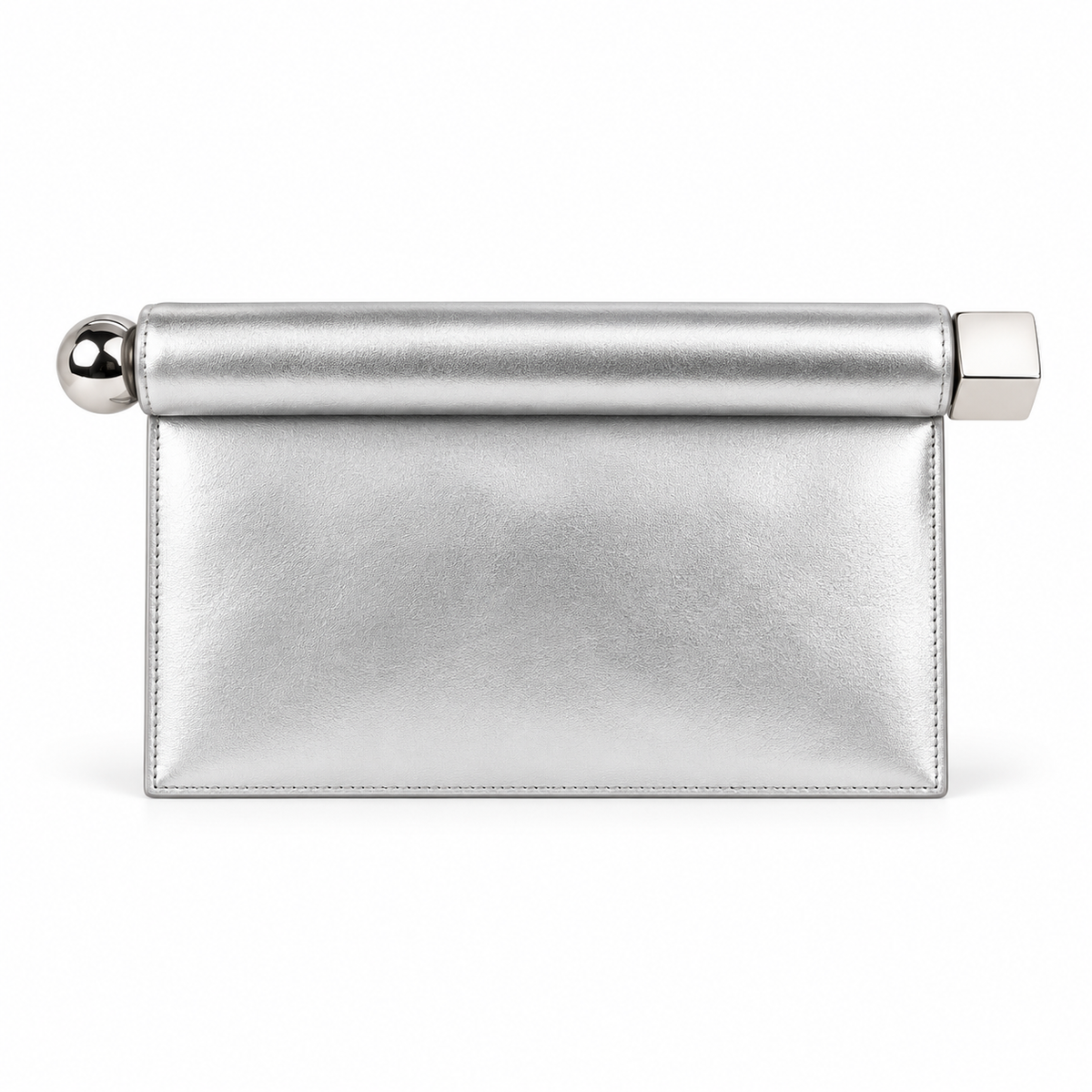 Elegant Silver Leather Evening Clutch Bag