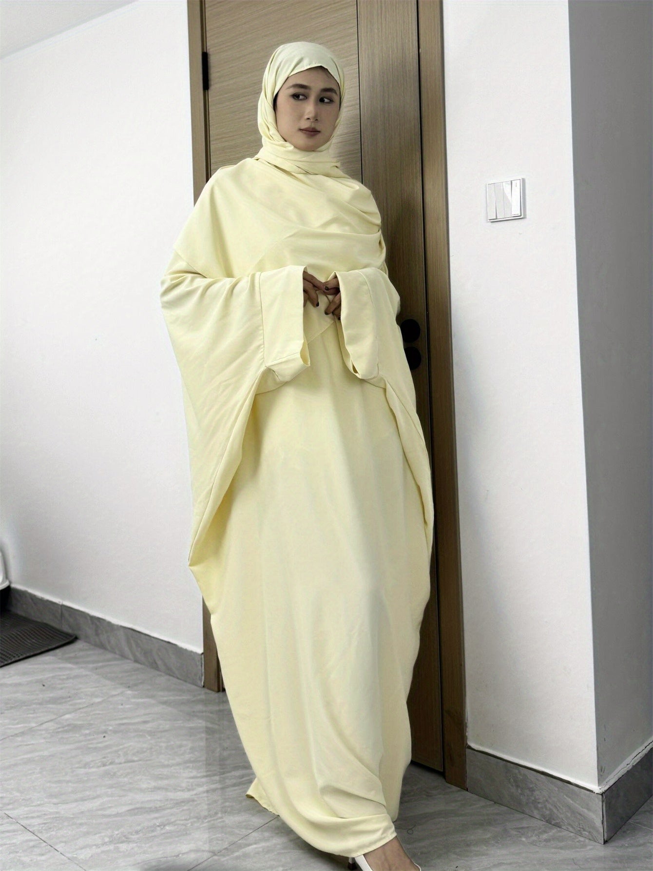 Plus Size Middle Eastern Loose Long Robe Prayer Jilbaab Dress with Matching Headscarf Two-piece Abayas Ethnic Clothing Islamic Conservative Dresses Long Skirt