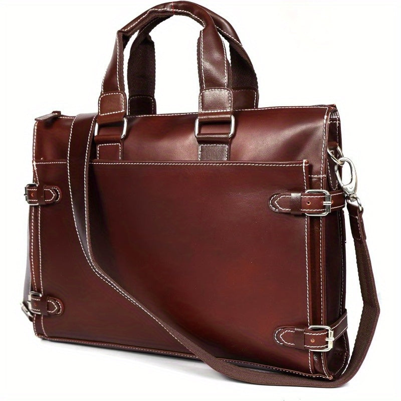 Leather Laptop Briefcase Bag for Men 3 Zipper Pockets with Spacious Compartments 15 X12X4 Inches.