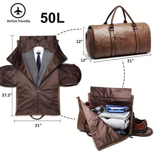 Carry on Garment Bags for Travel Leather Garment Duffle Bag Convertible Mens Suit Travel Bags with Shoe CompartmentWaterproof Perfect for Business Travel Husband Gifts Brown