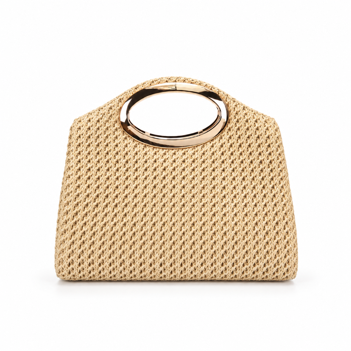 Natural Woven Raffia Gold Handle Handbag