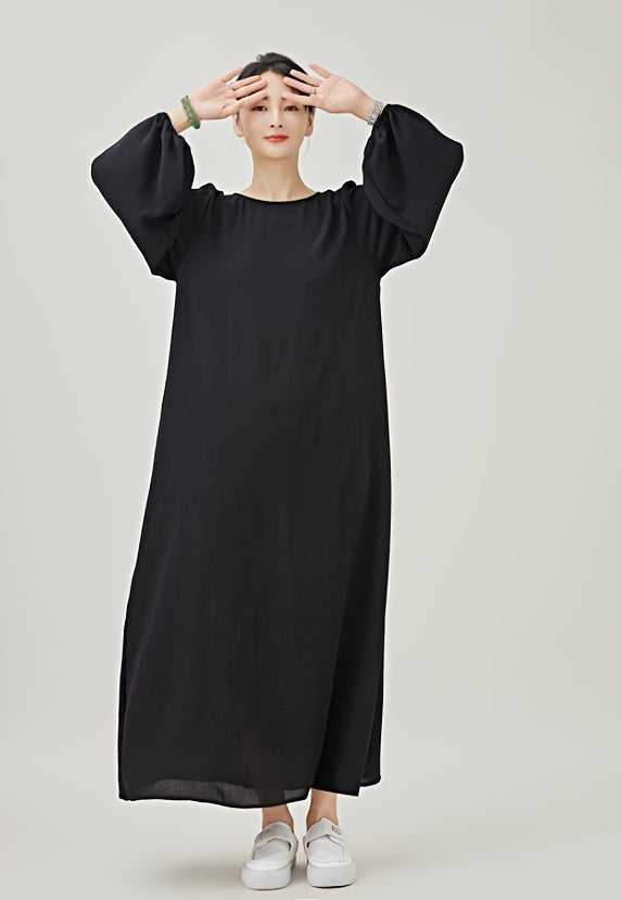Polyester Muslim Pakistani Abaya - Comfortable, Casual, Solid Color with Bubble Pleats, Elastic Cuffs, Flowy Hem, Machine Washable