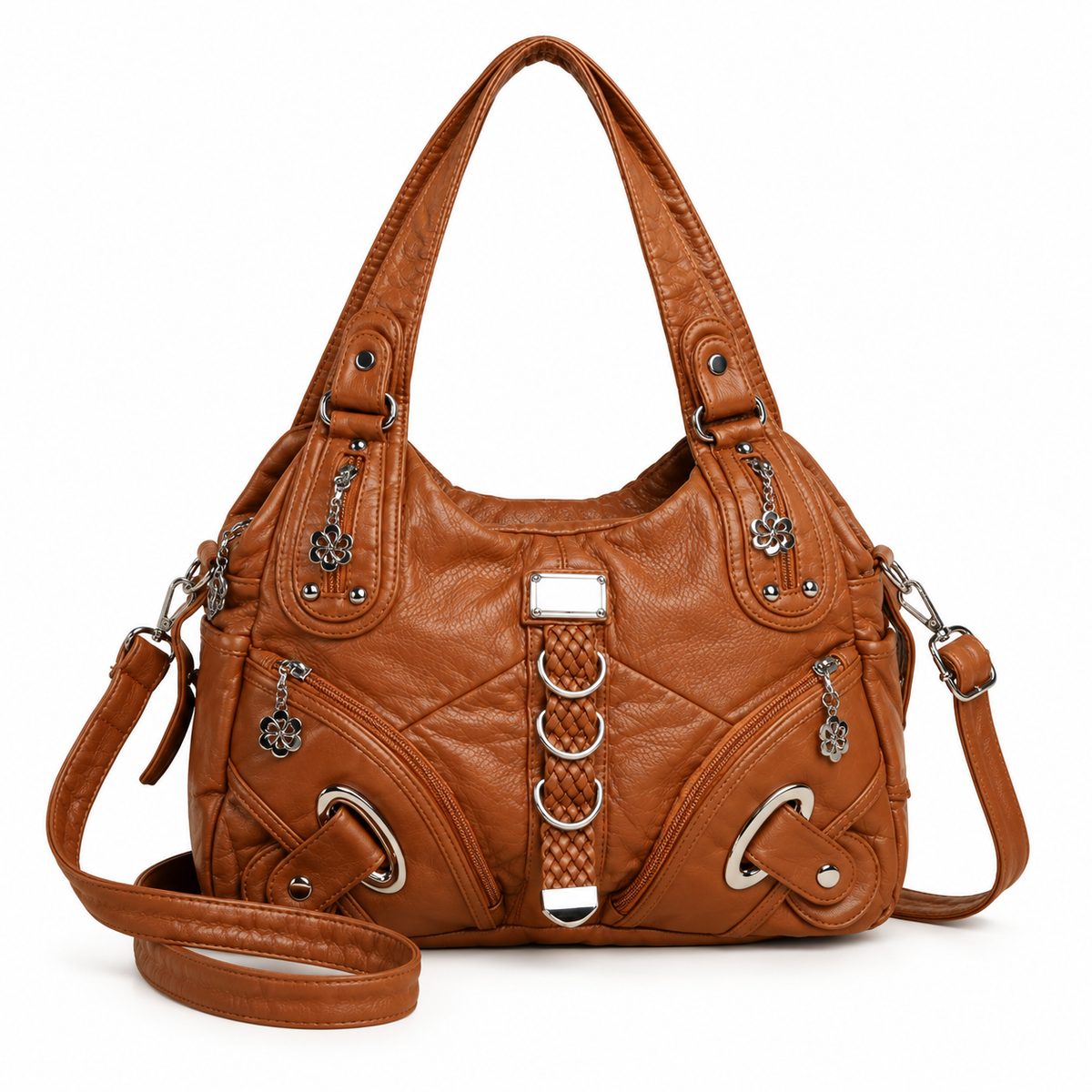 Caramel Crossbody Bag With Braided Details