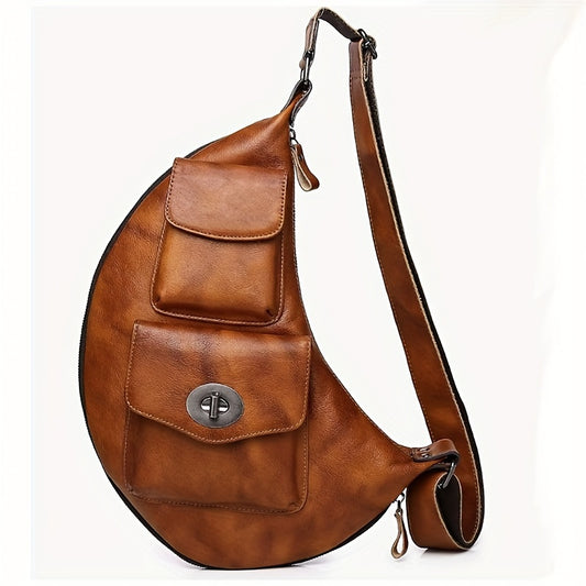 Men's Vintage Genuine Leather Sling Bag - Anti-Theft Crossbody Shoulder Bag with Adjustable Strap, Multiple Compartments