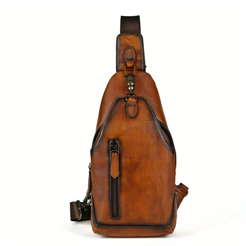 Handmade Genuine Leather Men's Retro Sling Bag - Adjustable Anti-Theft Crossbody Bag with Large Capacity