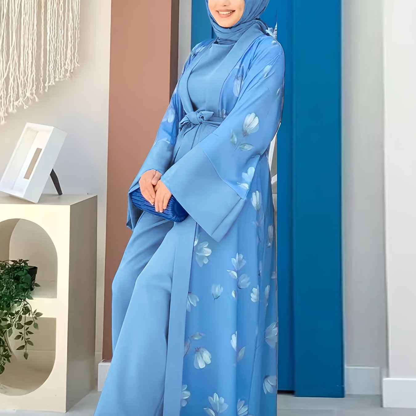 Middle Eastern Muslim Print Jumpsuit Two-Piece Set for Women Without Headscarf | Pakistani Abaya
