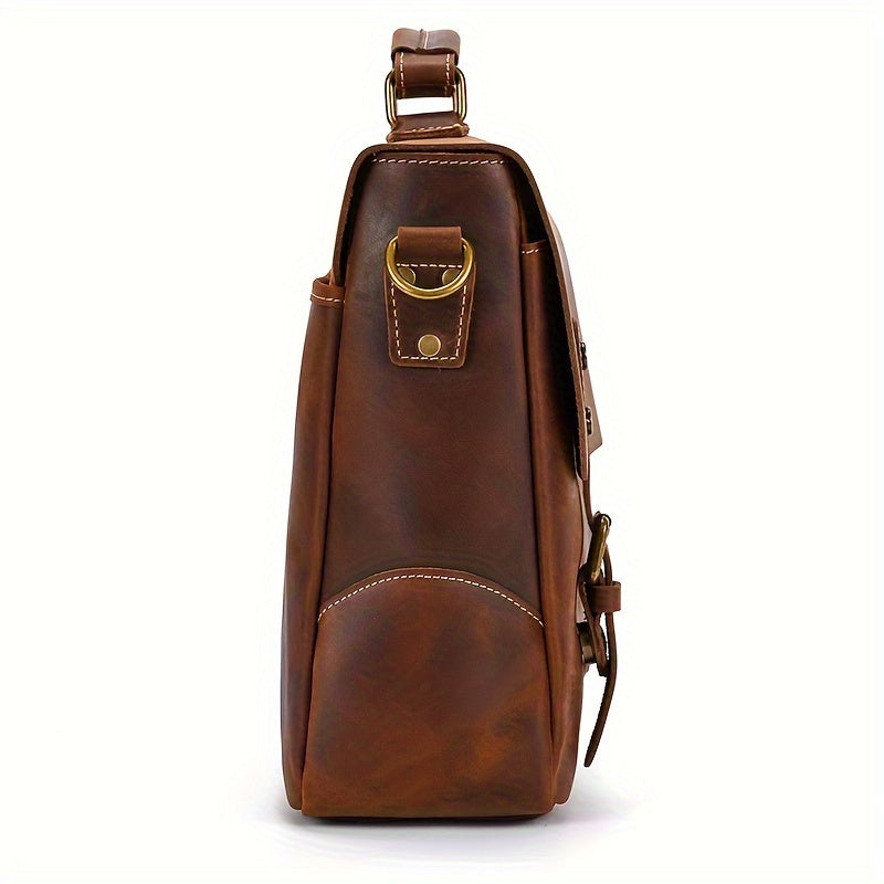 Vintage Men Leather Briefcase Bag Mad Horse Leather 1516 Inch Cowhide Commuter Bag Leather Shoulder Bag Laptop Bag