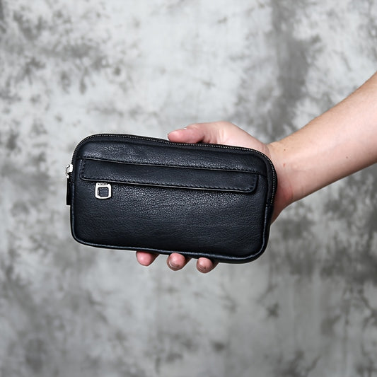 Genuine Leather Men's Waist Sling Bag - Top-Grain Cowhide Belt-Hanging Phone & ID Pouch, Minimalist Design for Outdoor Travel, Casual Everyday Carry