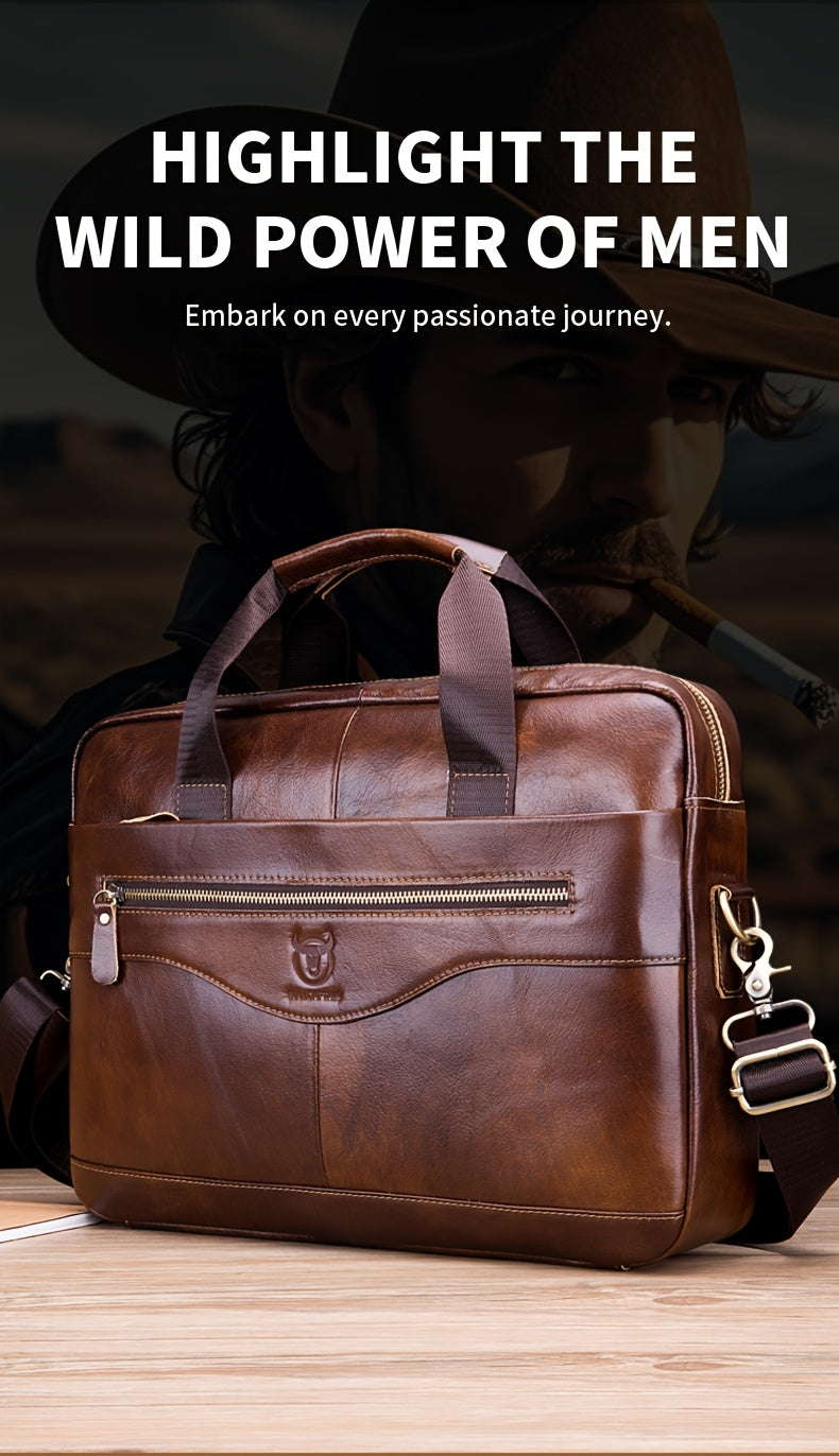 Men's Leather Multi-functional Briefcase Laptop Crossbody Bag, Men's Professional Business Bags For Work