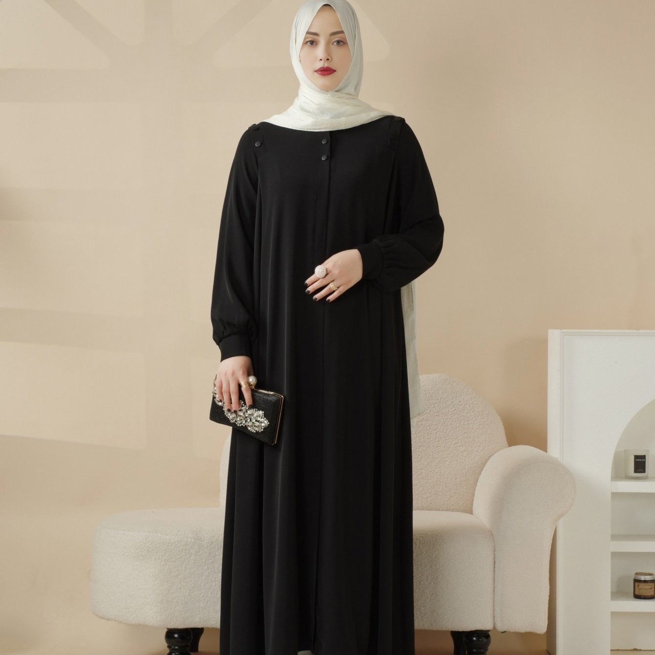 Elegant Macaron Color Shoulder Button Pullover Abaya Dress for Women - Long Sleeve, Solid Color, Non-Stretch Fabric, Regular Fit, Perfect for Ramadan, Prayer, and Muslim Style, Muslim Dress | Elegant Abaya | Nonstretch Fabric, Abay