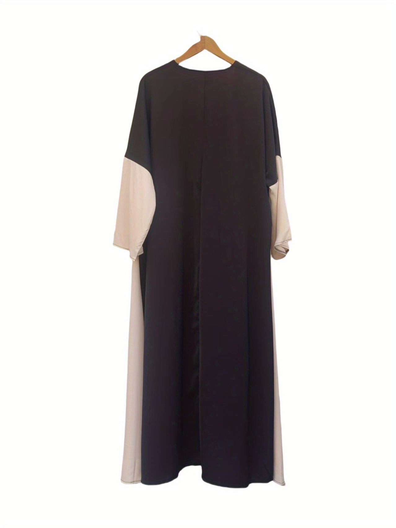Women's Elegant Black & Beige/ Pink Two-Tone Abaya Burqa - Loose Fit Long Sleeve Maxi Dress, Non-Stretchy Islamic Gown for Everyday & Special Occasions, All-Season Muslim Formal Attire