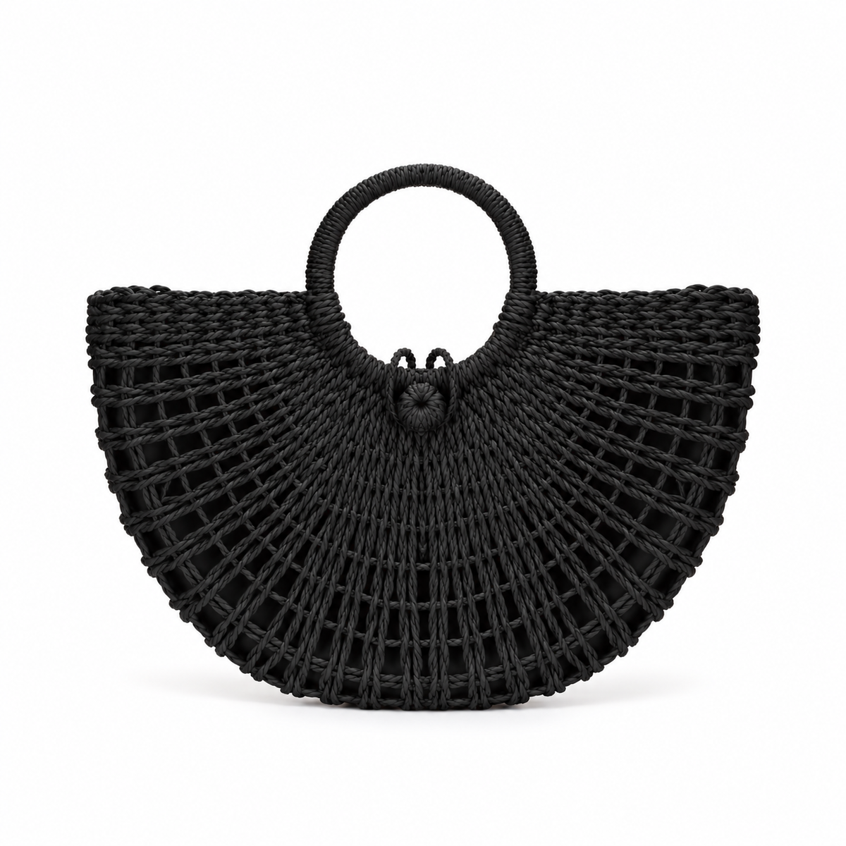 Black Woven Half Moon Handle Handbag