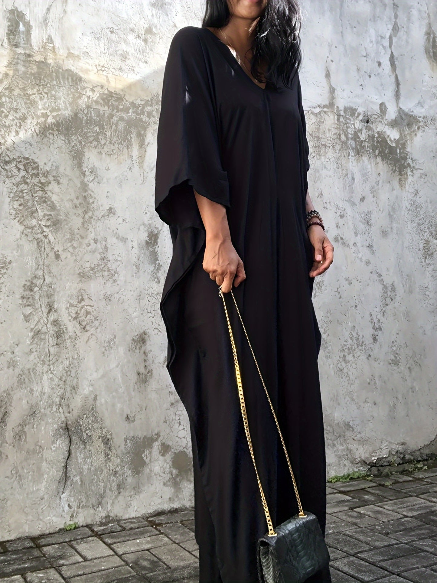 Elegant Plus Size Kaftan Abaya - Luxurious Batwing Sleeve, Flowy Loose Fit Maxi Robe for Women - Soft Rayon Blend, Non-Stretch Fabric, Perfect for Spring, Summer, and Fall Seasons