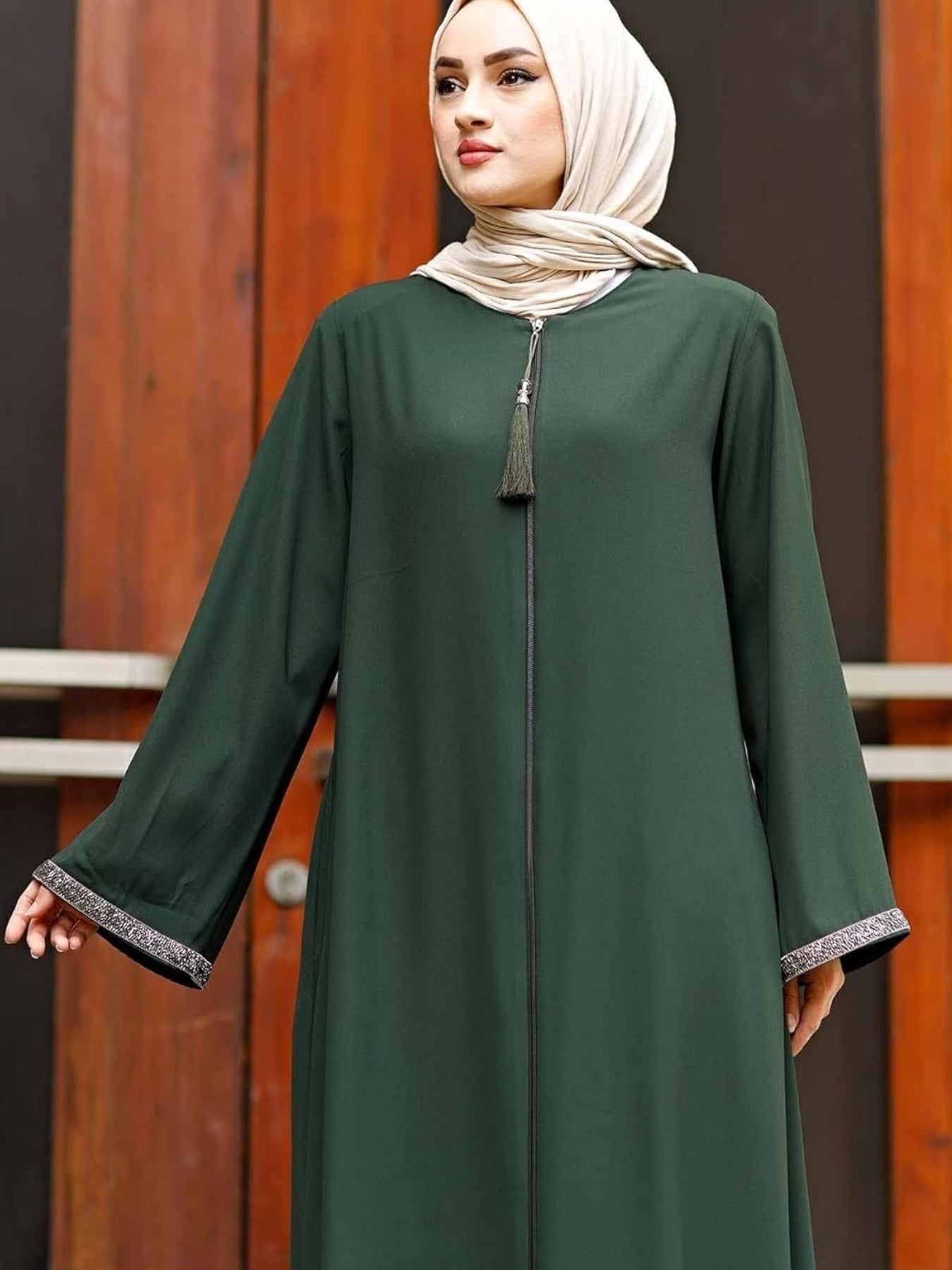 Elegant Long Skirt Long Sleeve V-Neck Long Sleeve Tassel Zip Dress
