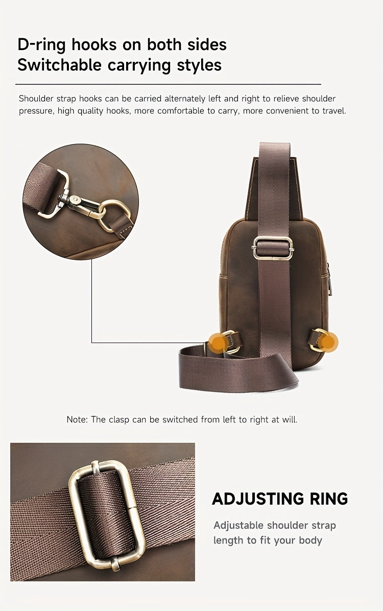 Leather Men Sling Bag, Small Crossbody Bags For Phone Daily Used Shoulder Bags, Sport Running Sling Bags, Leather Men Messenger Bag