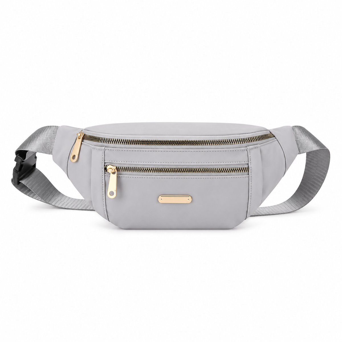 Elegant Gray Waist Bag Gold Details