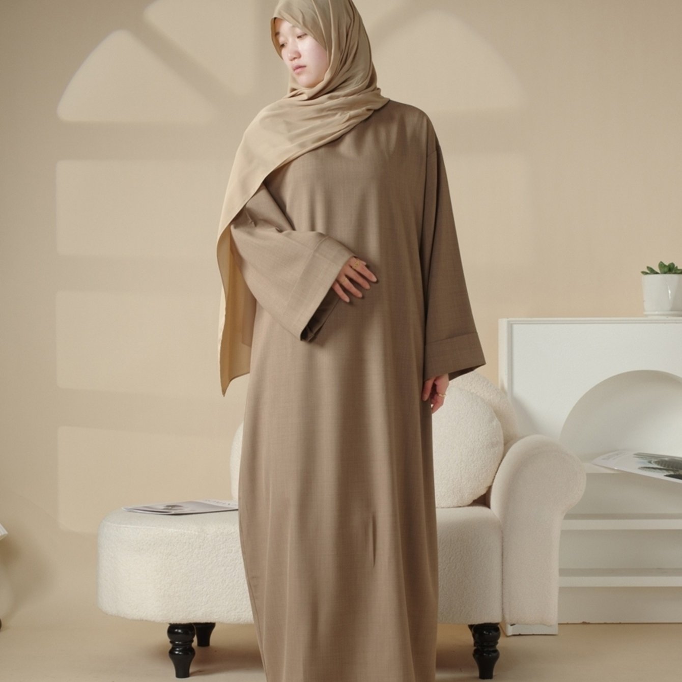 Plain Abaya with Pockets 2pcs Set Elegant Middle East Arab Islamic Muslim Style Shawl Robe Smock Ramadan Prayer Dress Long Skirt Jilbaab Abaya Women's Women Solid Color