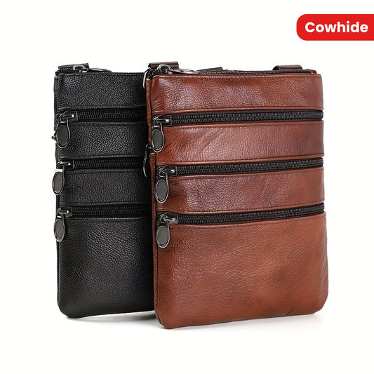 Men's Genuine Cowhide Leather Sling Bag, Shoulder Bag, Casual And Fashionable Crossbody Bag