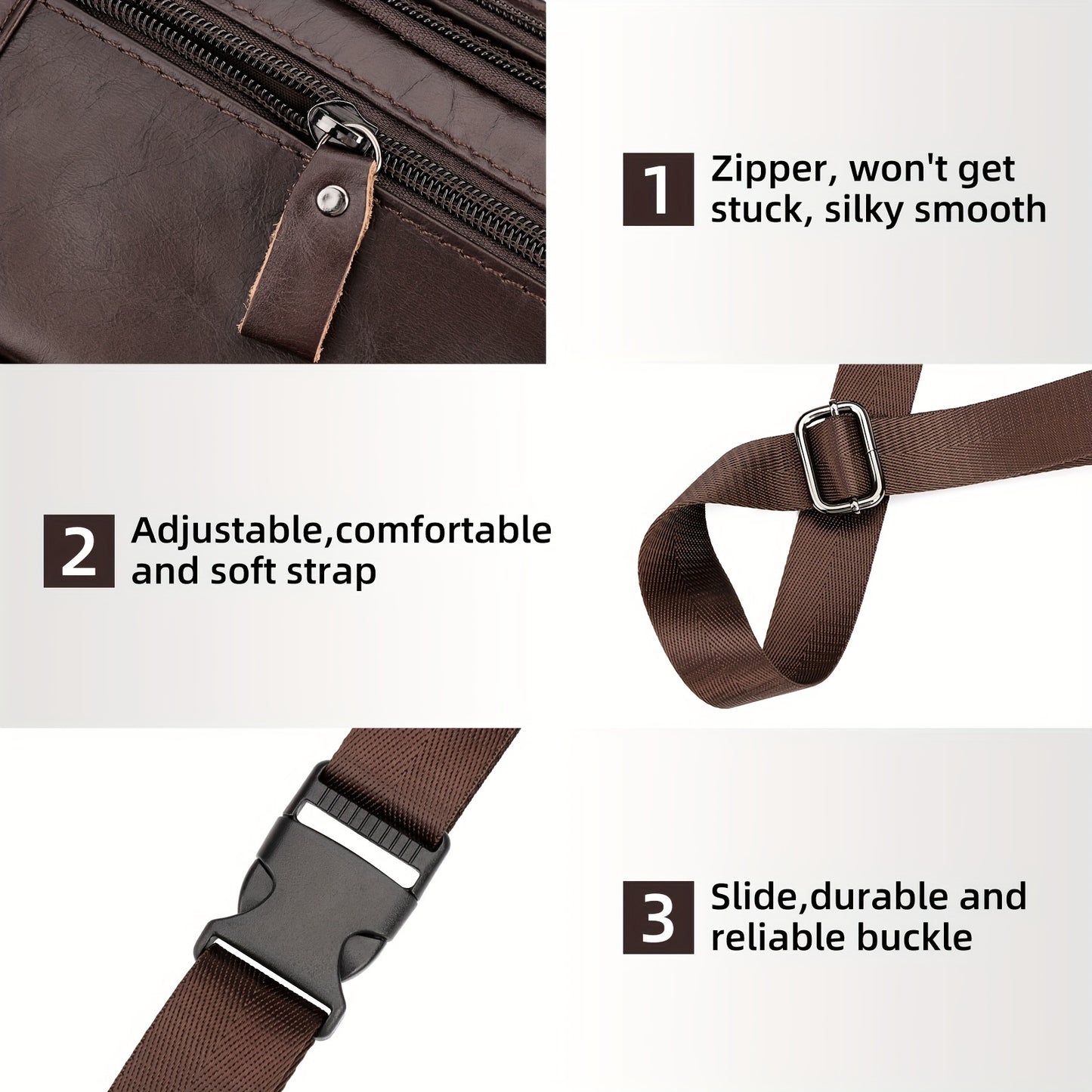 Genuine Leather Fanny Pack for Men & Women - Adjustable Crossbody Sling Bag with Multiple Zippered Compartments, Compact Chest Pack for Outdoor Travel