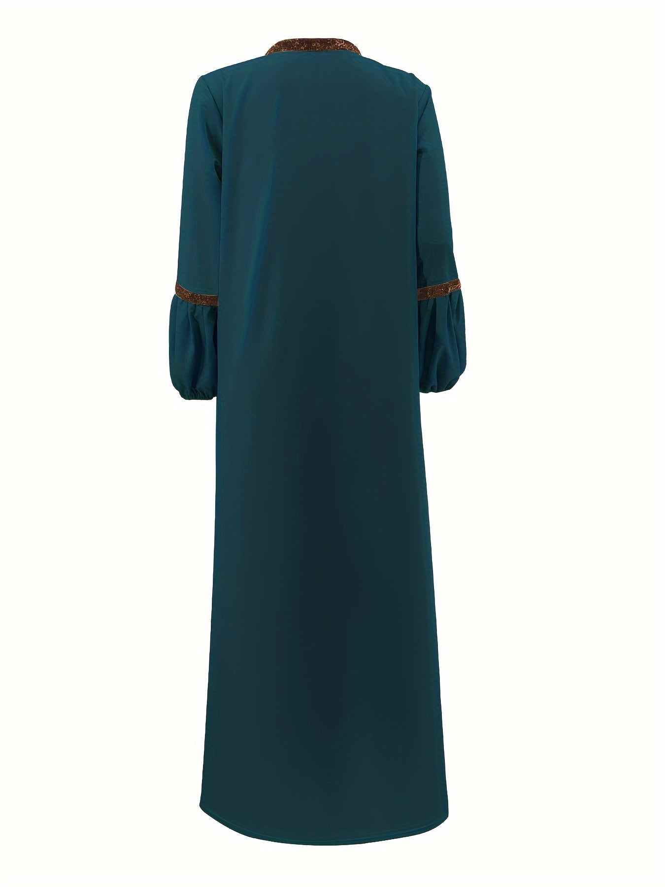 Abaya Contrast Trim Elegant Two Piece Set, Ruffle Hem Tank Dress & Lantern Sleeve Open Front Cardigan Outfits, Women's Clothing