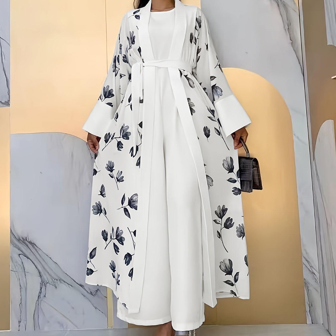Middle Eastern Muslim Print Jumpsuit Two-Piece Set for Women Without Headscarf | Pakistani Abaya