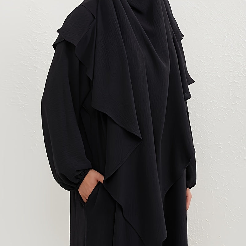 1pc Muslim Big Headscarf + Khimar Abaya Robe Dress, Retro Pocket Design, Comfortable And Loose, Suitable for Women'S Daily Travel Ramadan Prayer Clothing