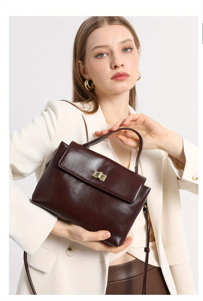 Solid Color Luxury Leather Women's Shoulder Bag, Crossbody Bag for Women, 2025 New High-End Retro Shoulder Bag