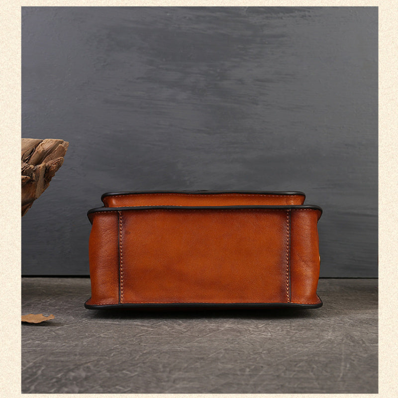 Women's Genuine Leather Retro Messenger Bag - Adjustable Crossbody & Shoulder Strap, Snap Closure, Durable Oil-Edged Trim