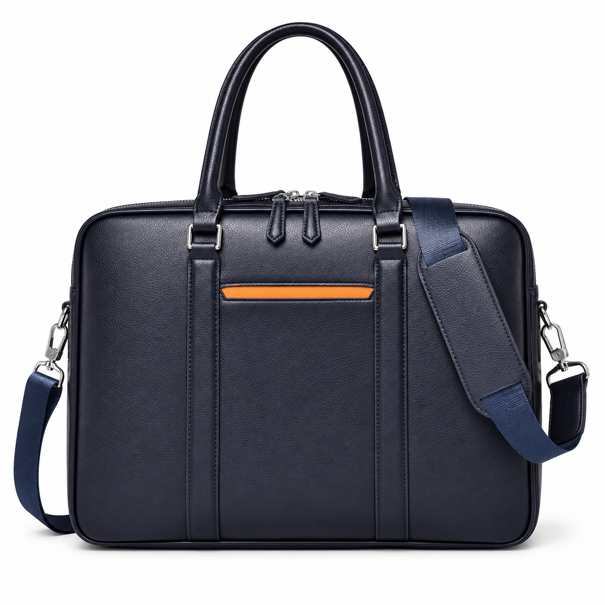 Classic Navy Leather Laptop Briefcase Bag