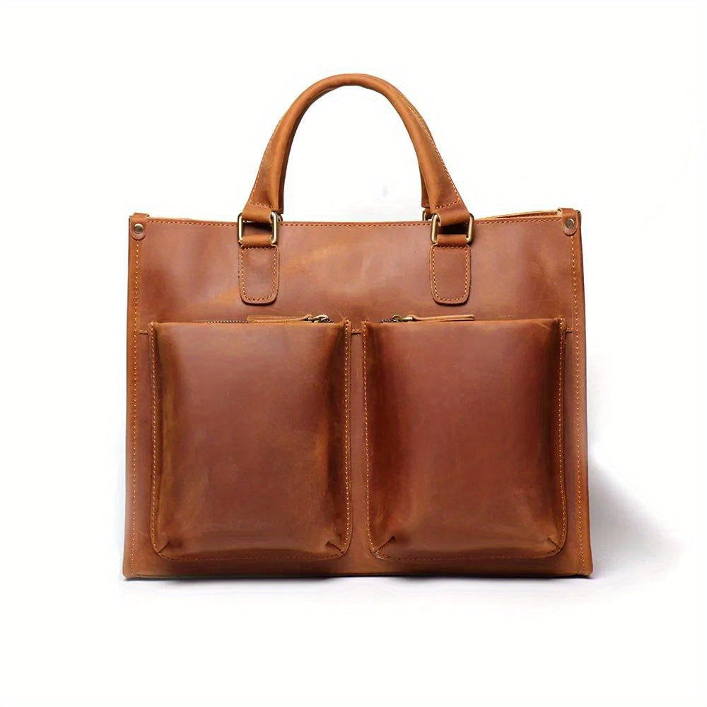 Vintage Leather Laptop & Messenger Bag - 14" Laptop Capacity, Adjustable Shoulder Strap