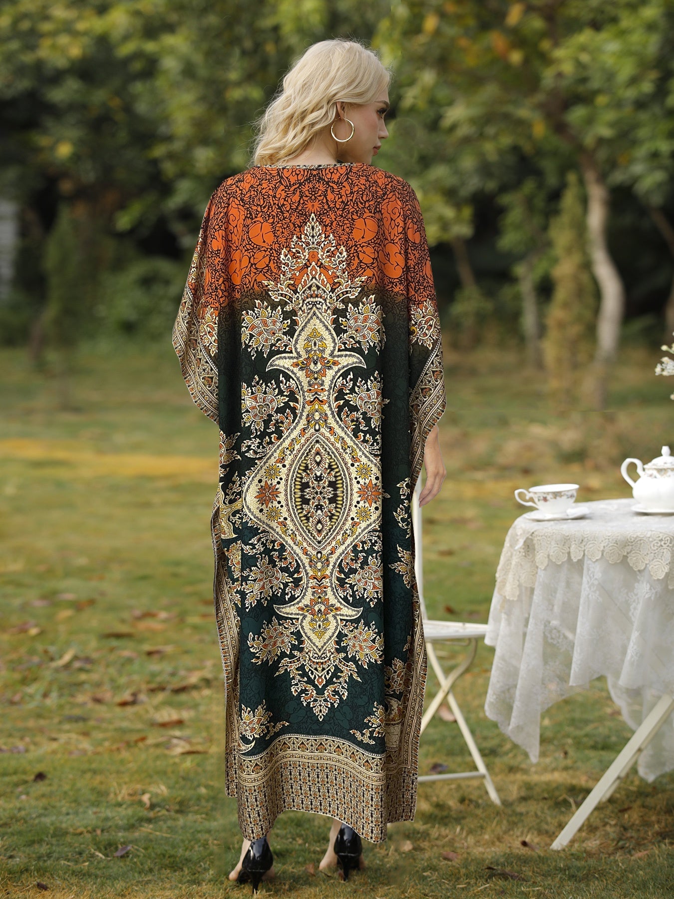 Plus Size, European and American Plus Size Women's Bohemian Vacation Dress with Middle Eastern Kaftan Abaya Style