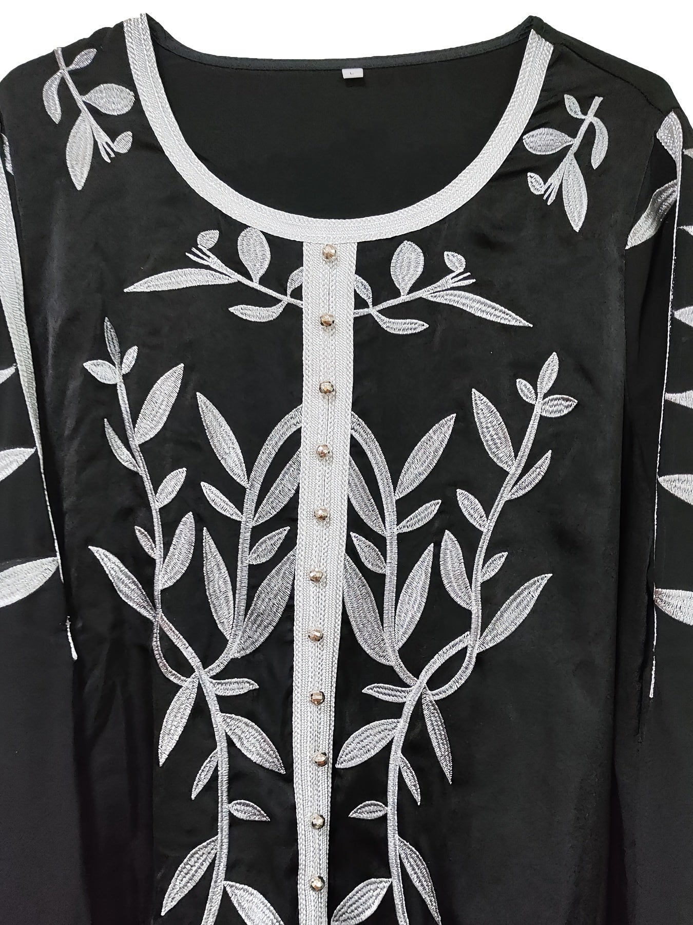 Middle Eastern-Inspired Embroidered Burgundy A-Line Kaftan Abaya with Ultra-Long Sleeves, Cinched Waist & Exaggerated Hem - Machine Washable Formal & Casual Elegance, Special Occasion