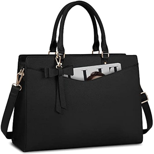 Women's 15.6 Inch High Quality Leather Laptop Tote Bag - Lightweight Business Briefcase with Adjustable Crossbody/Shoulder Strap