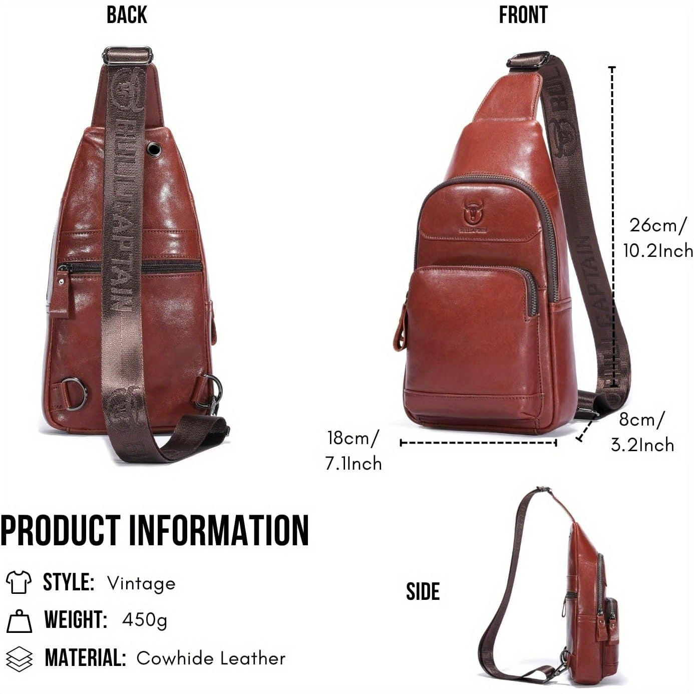 Genuine Leather Sling Bag for Men & Women - Stylish Crossbody Chest Bag with Multiple Compartments, Adjustable Strap & Earphone Hole